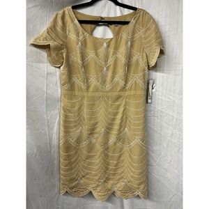 Antonio Melani  Warm Sand Embroidered Scalloped Mini Dress NWT Size 14